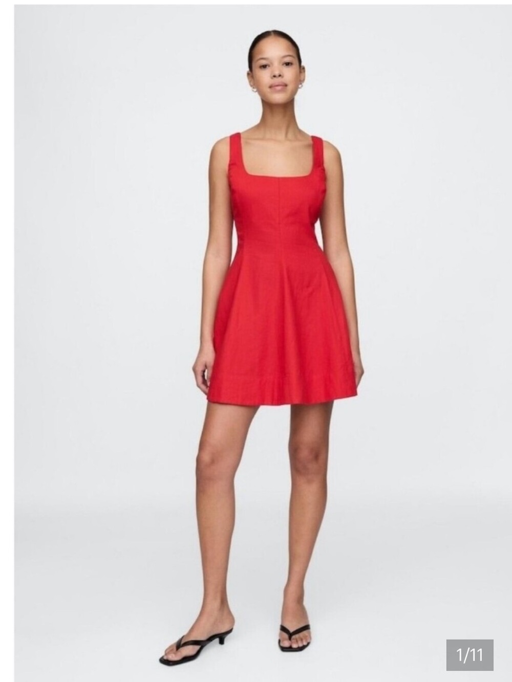 GAP Bright Red Linen-Blend Square Neck Mini Dress